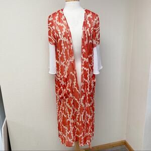 ING Geometric Kimono in Coral and Off White Small